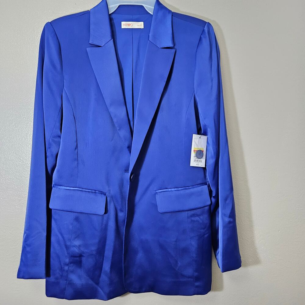 NWT Intempo Womens Royal Blue Satin Blazer S DopamineDressing DaytoNight Y2KVibe